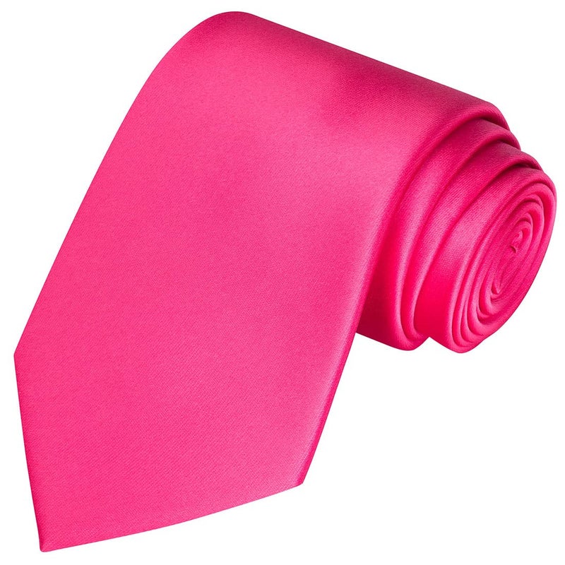 KissTies Mens Tie Flamingo Fuchsia Pink Satin Necktie For Men + Gift Box - Image 1